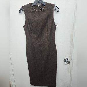 Elegant Ralph Lauren Wool Cashmere Brown Sleeveless Midi Dress w. Leather Sz. 4